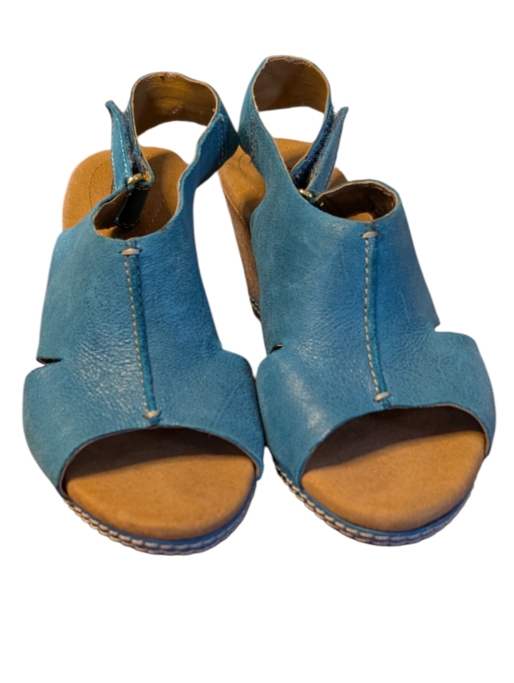 Clarks Helio Float blue leather slingback Cork Wedge Sandals size 6 Comfort